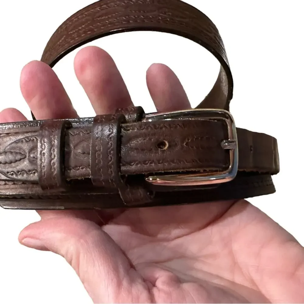 Vogel of Texas Mens Size 38 Brown Tooled Leather Frontier Belt